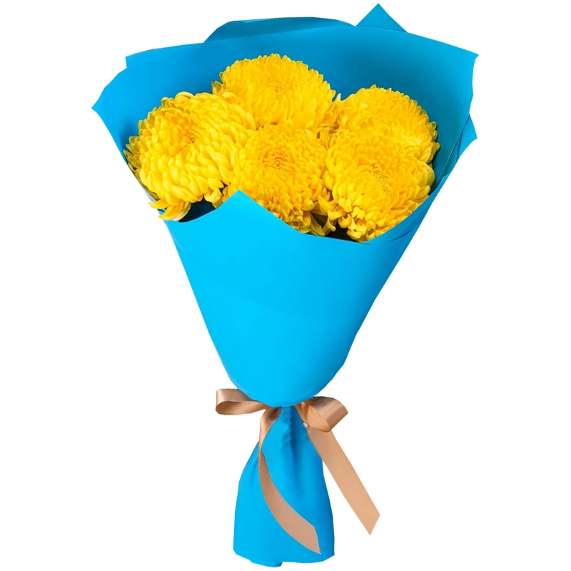 Букет из 5 желтых одноголовых хризантем